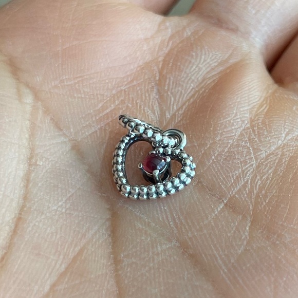 Retired Pandora Heart w/ Red Crystal Dangle Charm Jewelry - Picture 3 of 5